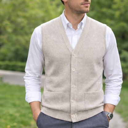 Men V Neck Sleeveless Cardigans Front Button Waistcoat With Pockets S to 6XL