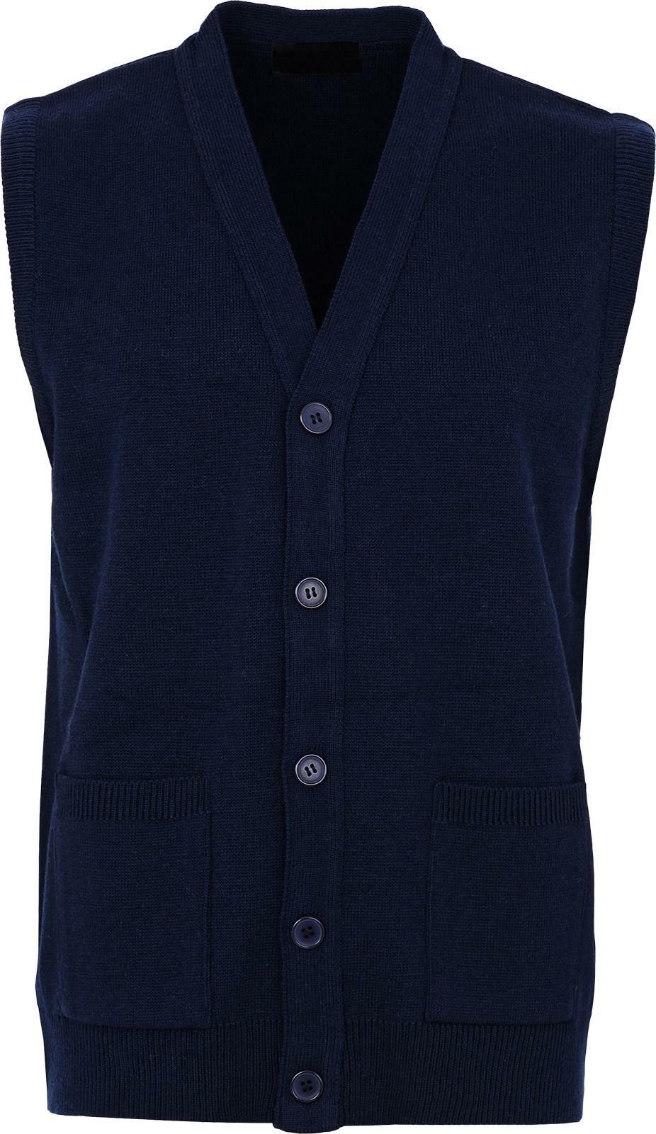 Men V Neck Sleeveless Cardigans Front Button Waistcoat With Pockets S to 6XL