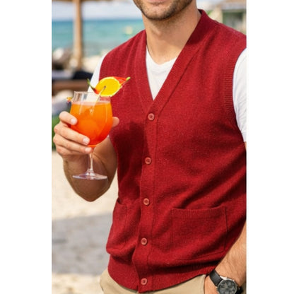 Men V Neck Sleeveless Cardigans Front Button Waistcoat With Pockets S to 6XL
