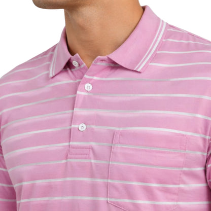 Men’s Polo Shirt Short Sleeve Collar Neck Horizontal Striped Summer Casual Golf