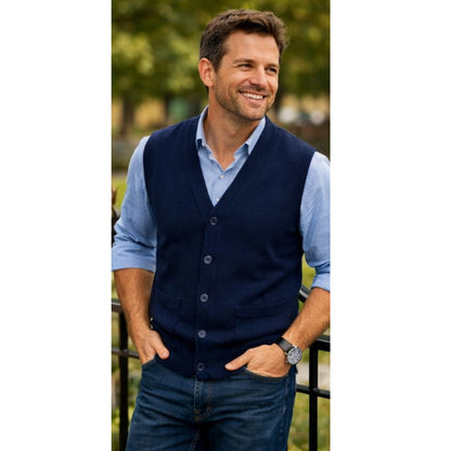 Men V Neck Sleeveless Cardigans Front Button Waistcoat With Pockets S to 6XL