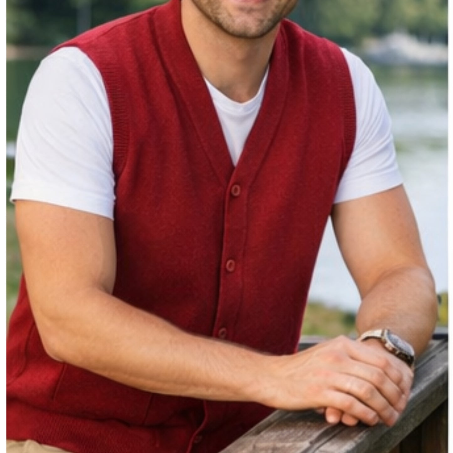 Men V Neck Sleeveless Cardigans Front Button Waistcoat With Pockets S to 6XL