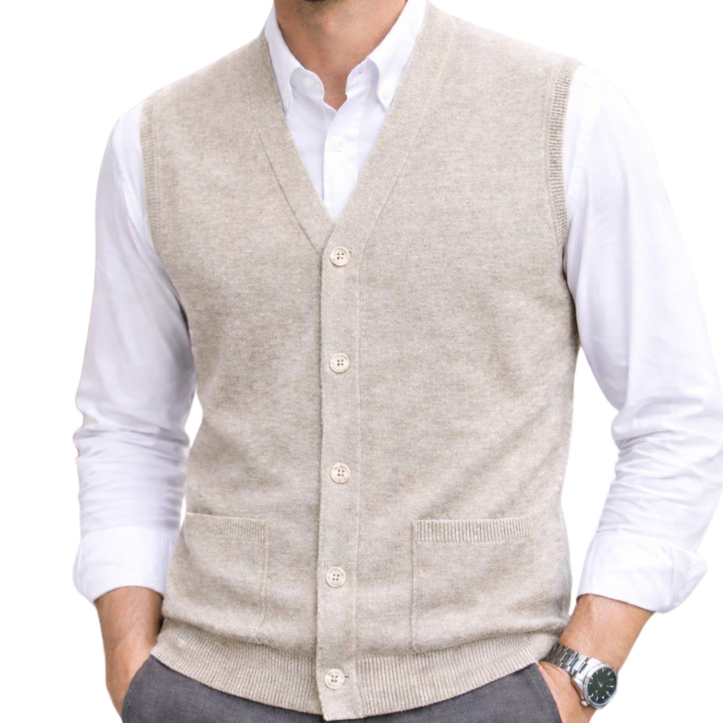 Men V Neck Sleeveless Cardigans Front Button Waistcoat With Pockets S to 6XL
