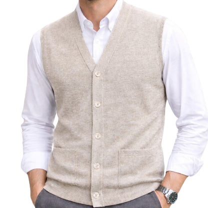 Men V Neck Sleeveless Cardigans Front Button Waistcoat With Pockets S to 6XL