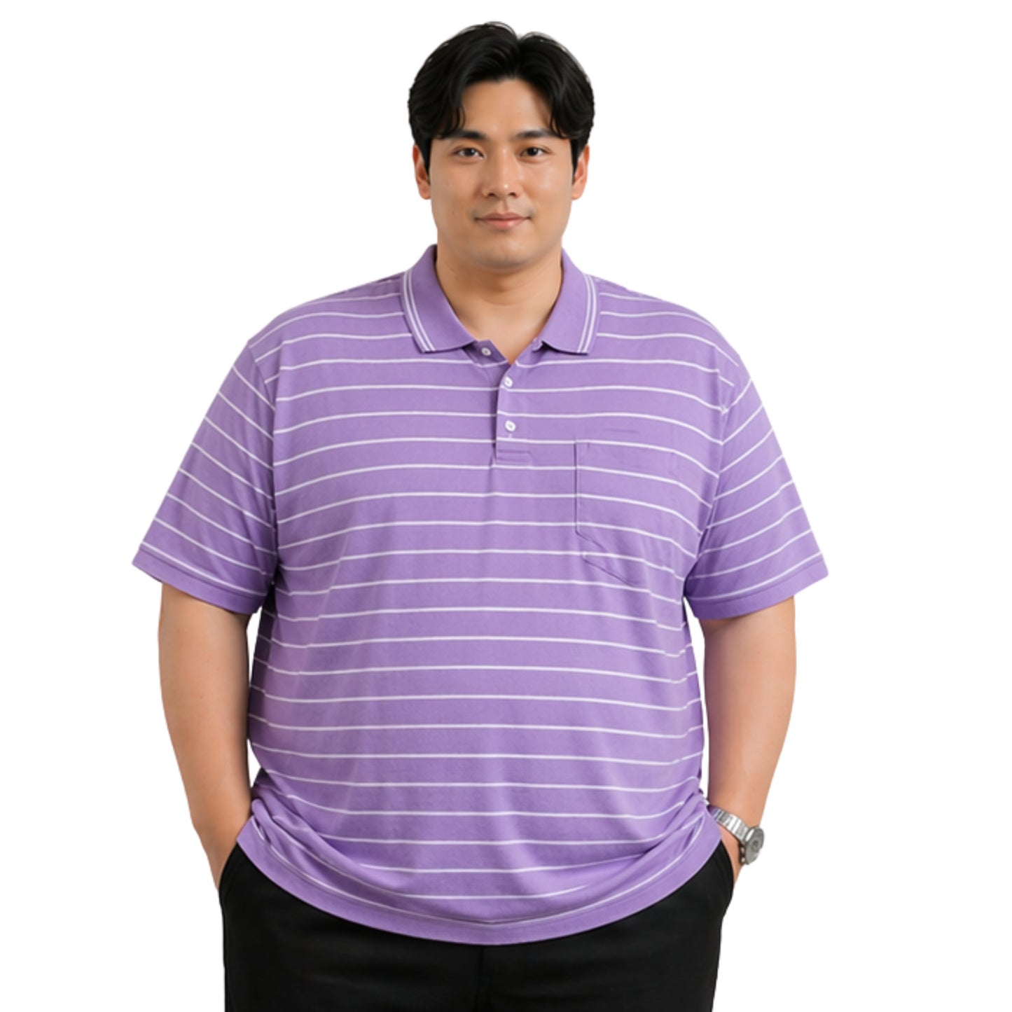 Men’s Polo Shirt Short Sleeve Collar Neck Horizontal Striped Summer Casual Golf