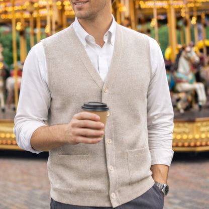 Men V Neck Sleeveless Cardigans Front Button Waistcoat With Pockets S to 6XL