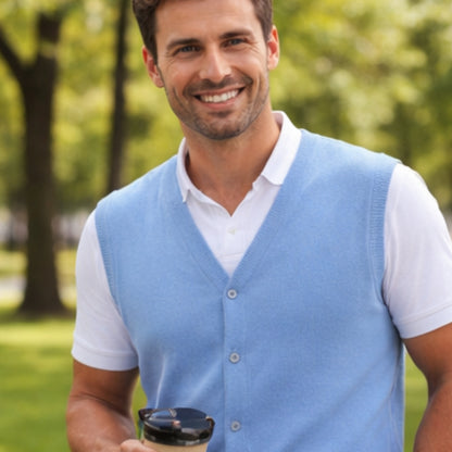 Men V Neck Sleeveless Cardigans Front Button Waistcoat With Pockets S to 6XL