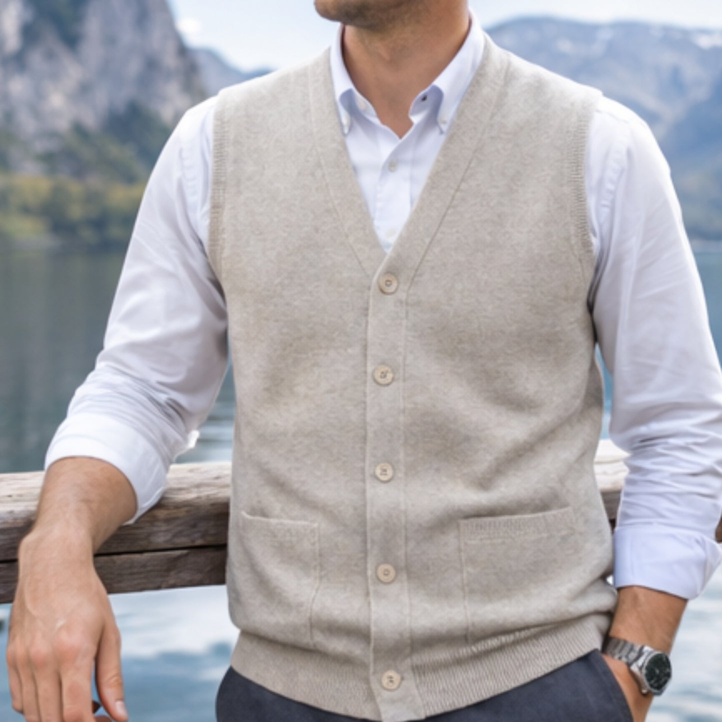 Men V Neck Sleeveless Cardigans Front Button Waistcoat With Pockets S to 6XL