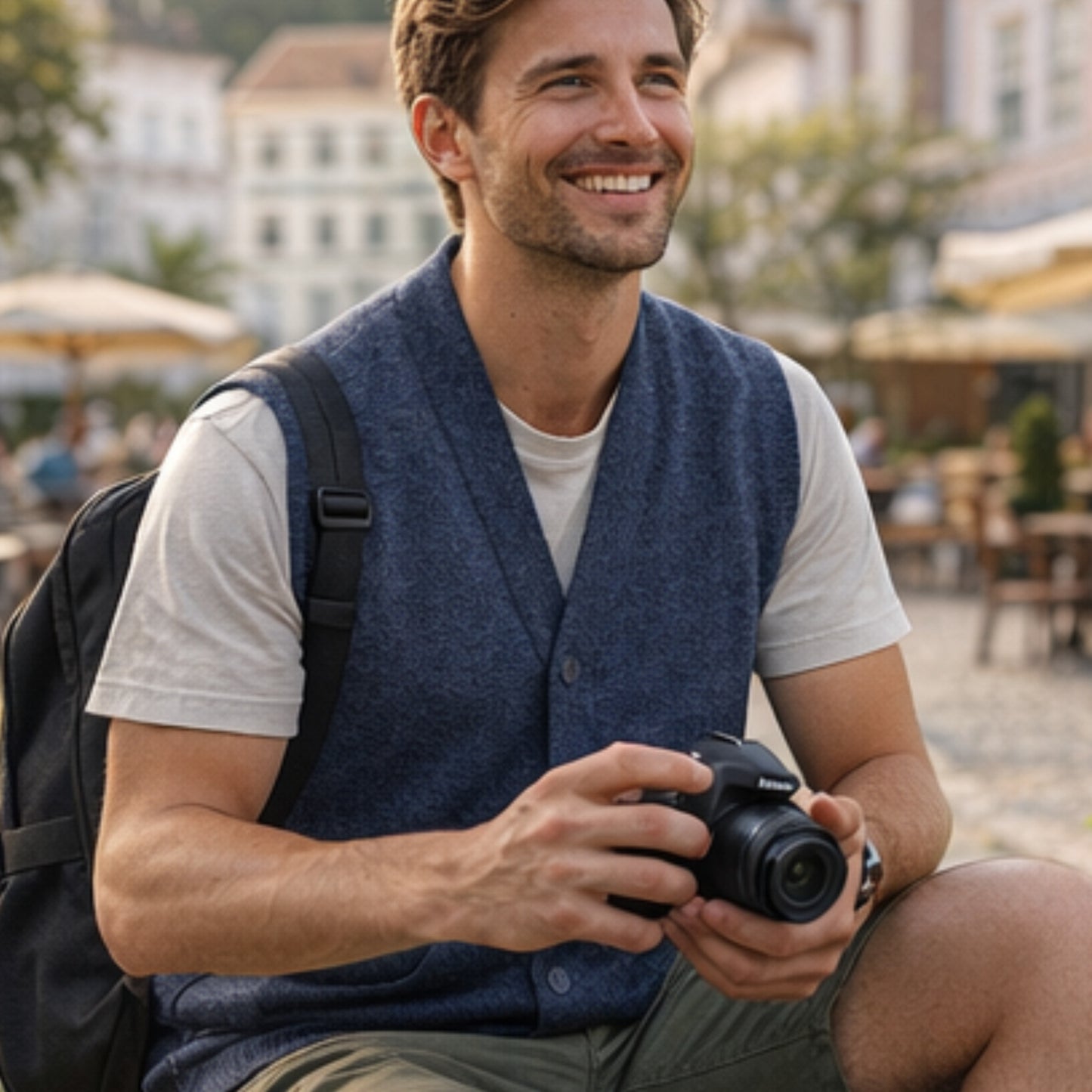Men V Neck Sleeveless Cardigans Front Button Waistcoat With Pockets S to 6XL