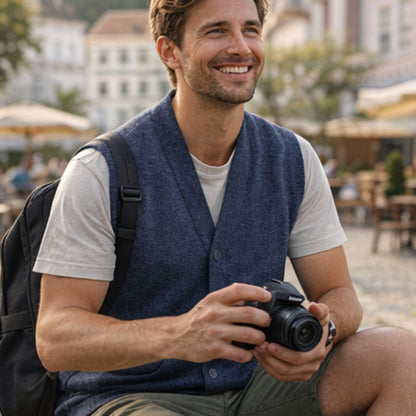 Men V Neck Sleeveless Cardigans Front Button Waistcoat With Pockets S to 6XL