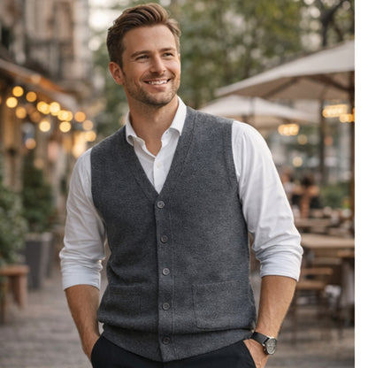 Men V Neck Sleeveless Cardigans Front Button Waistcoat With Pockets S to 6XL