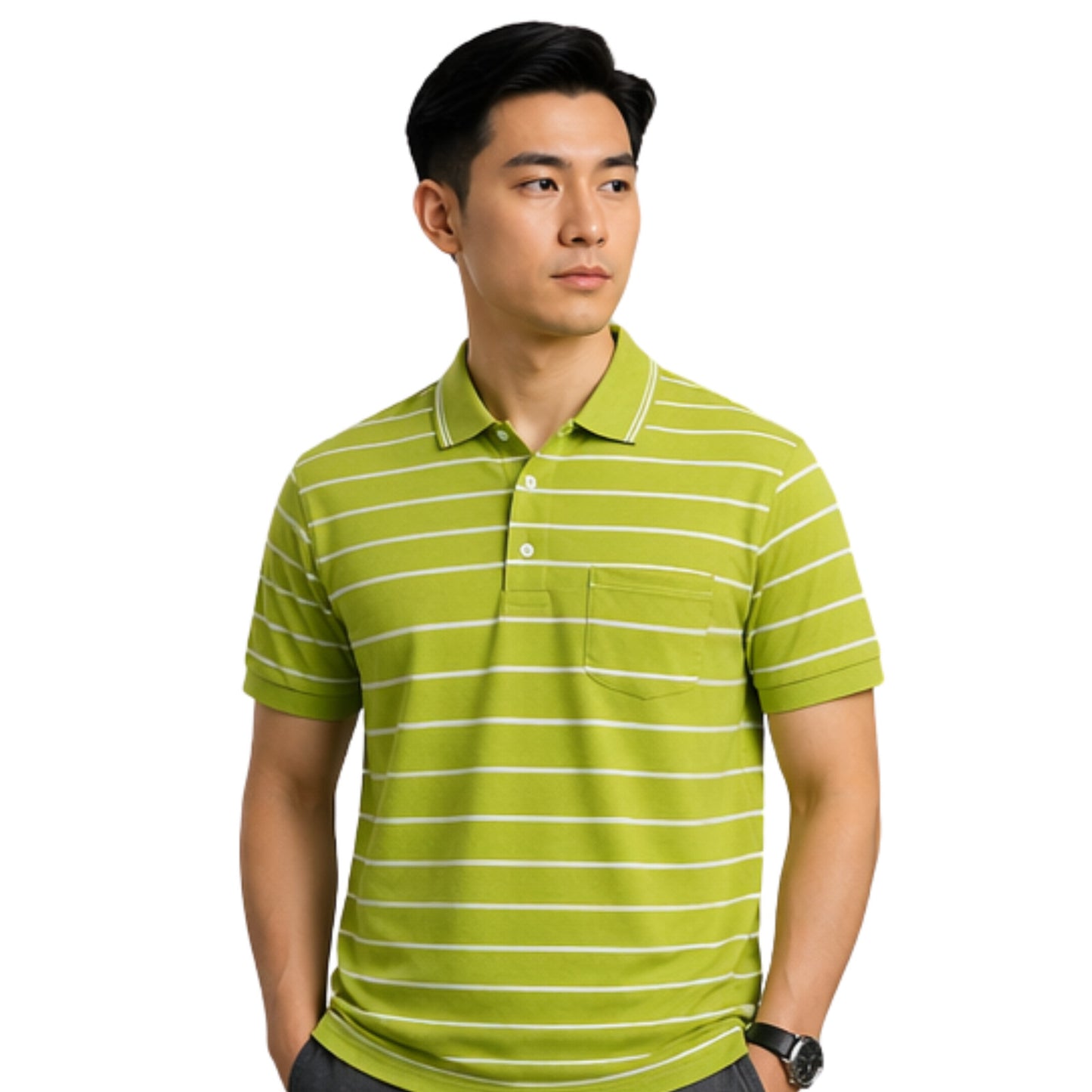 Men’s Polo Shirt Short Sleeve Collar Neck Horizontal Striped Summer Casual Golf