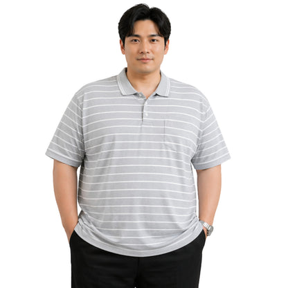 Men’s Polo Shirt Short Sleeve Collar Neck Horizontal Striped Summer Casual Golf