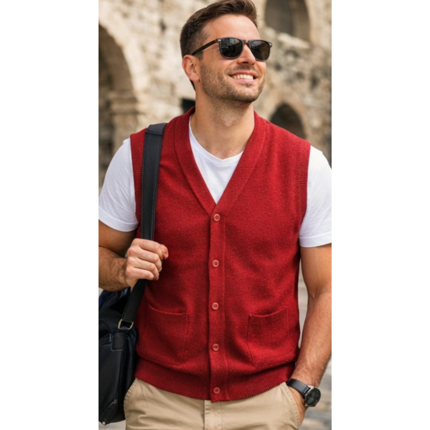 Men V Neck Sleeveless Cardigans Front Button Waistcoat With Pockets S to 6XL
