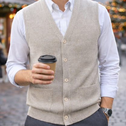 Men V Neck Sleeveless Cardigans Front Button Waistcoat With Pockets S to 6XL