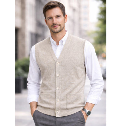 Men V Neck Sleeveless Cardigans Front Button Waistcoat With Pockets S to 6XL