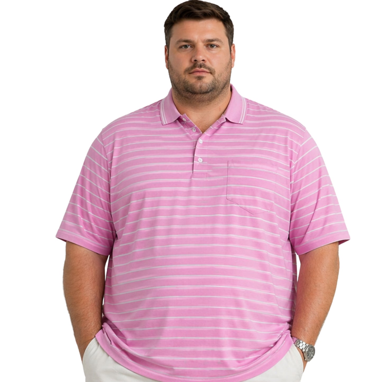 Men’s Polo Shirt Short Sleeve Collar Neck Horizontal Striped Summer Casual Golf