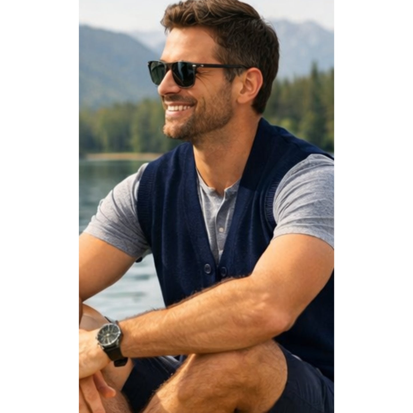 Men V Neck Sleeveless Cardigans Front Button Waistcoat With Pockets S to 6XL