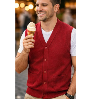 Men V Neck Sleeveless Cardigans Front Button Waistcoat With Pockets S to 6XL