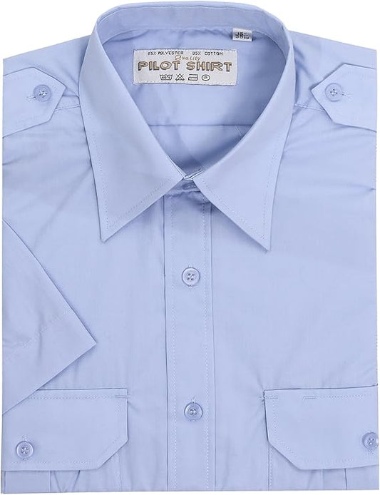 Mens Pilot Shirts Short Sleeves with Pockets