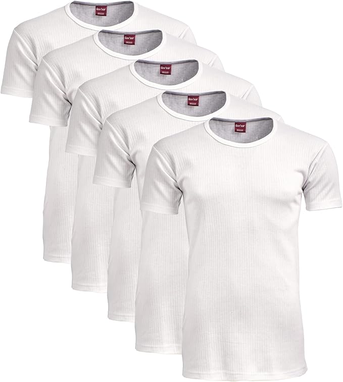 Maan Store Pack of 5 Mens Thermal Top Short Sleeve Heavy Duty Fabric Winter Underwear Top Crew Neck Under Shirt S to 2XL